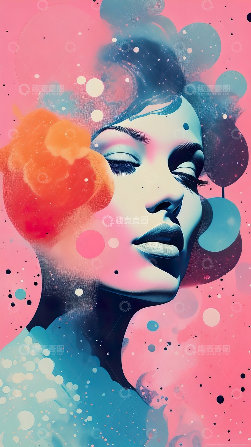 高清大图下载【趣麦麦图】时尚女士插画抽象喷漆装饰画7