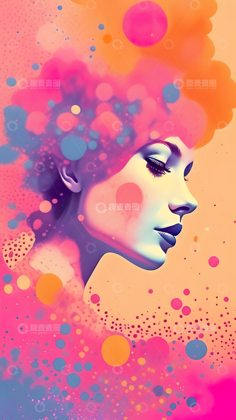 高清大图下载【趣麦麦图】时尚女士插画抽象喷漆装饰画4