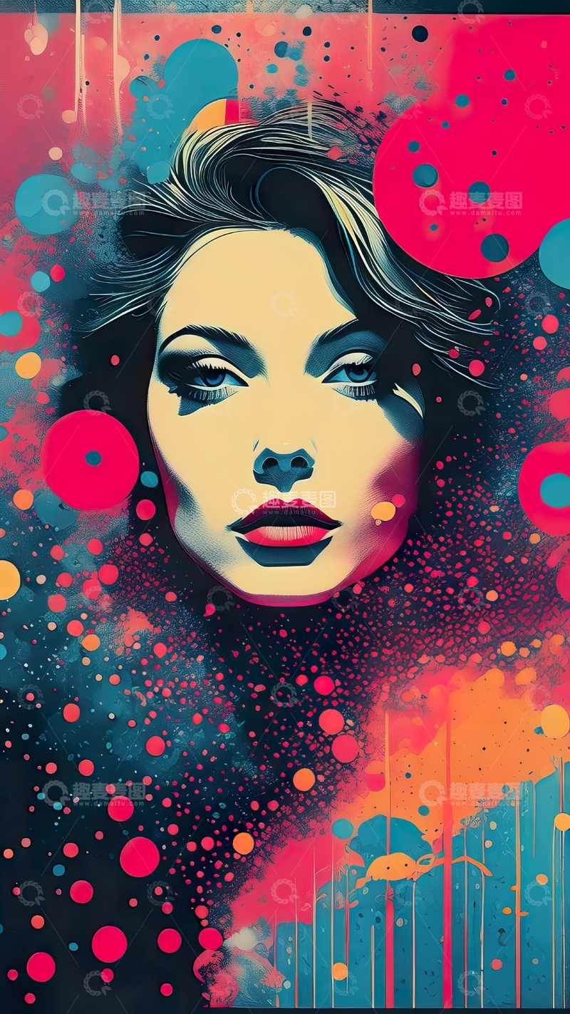 高清大图下载【趣麦麦图】时尚女士插画抽象喷漆装饰画5