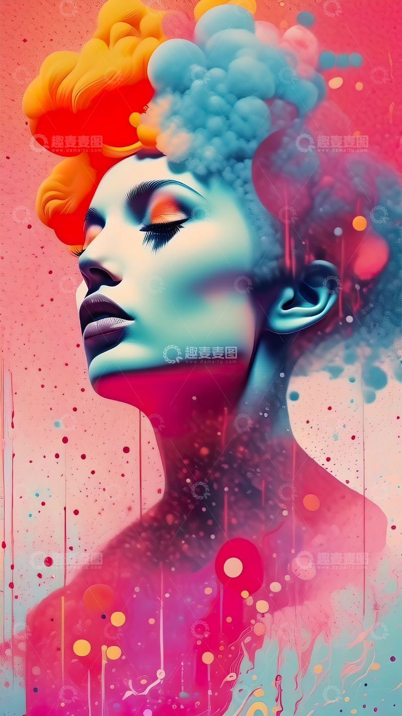 高清大图下载【趣麦麦图】时尚女士插画抽象喷漆装饰画12