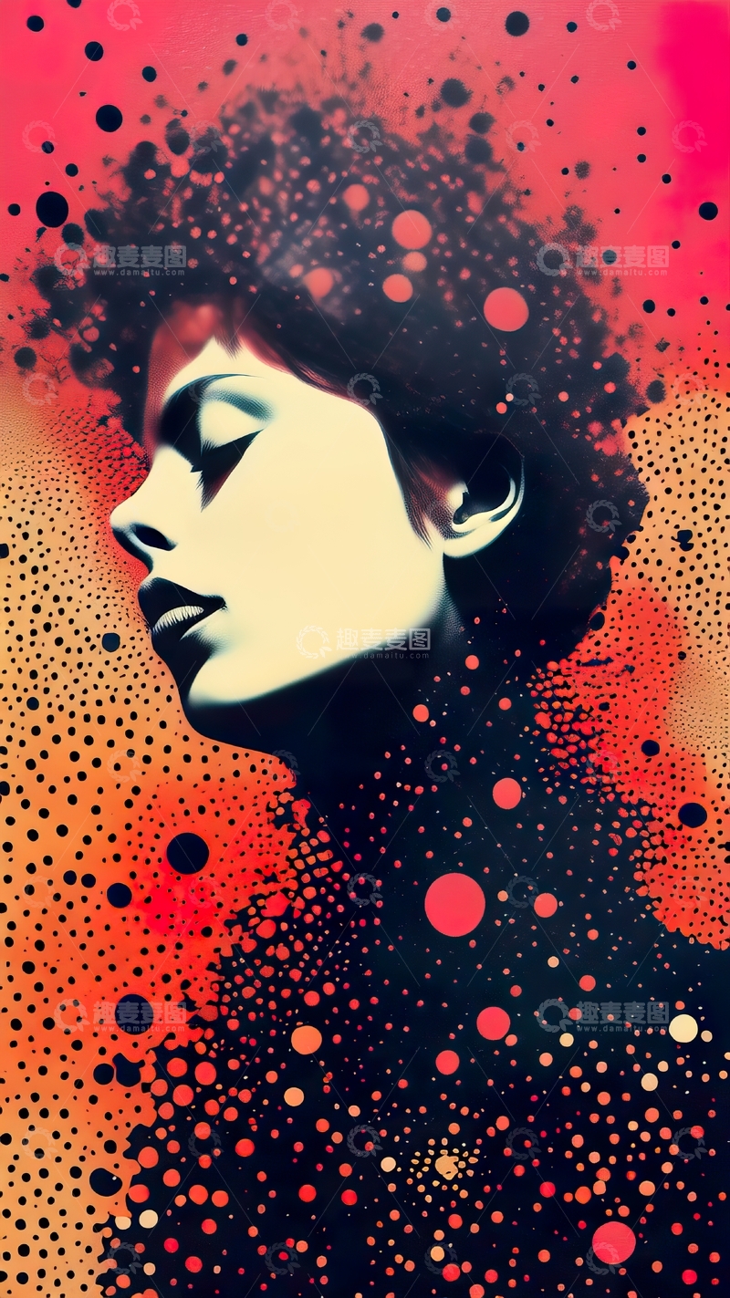 高清大图下载【趣麦麦图】时尚女士插画抽象喷漆装饰画9