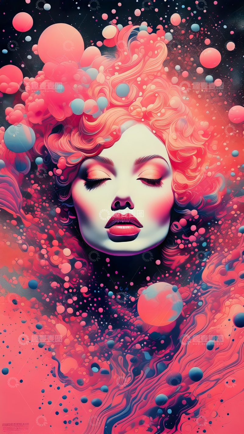 高清大图下载【趣麦麦图】时尚女士插画抽象喷漆装饰画1