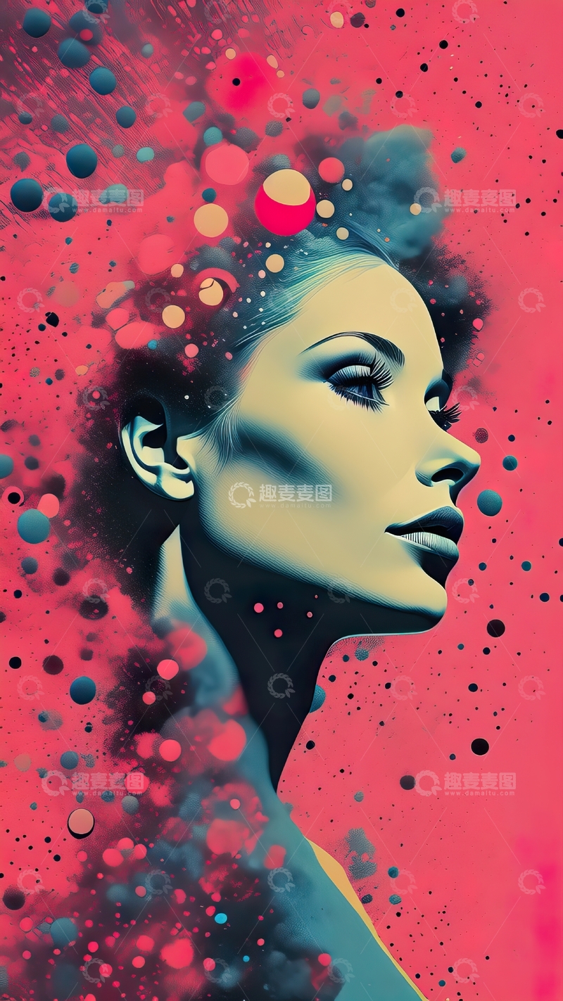 高清大图下载【趣麦麦图】时尚女士插画抽象喷漆装饰画14