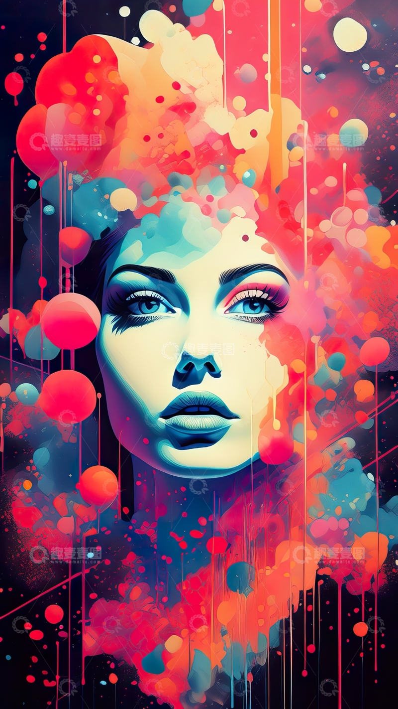 高清大图下载【趣麦麦图】时尚女士插画抽象喷漆装饰画11