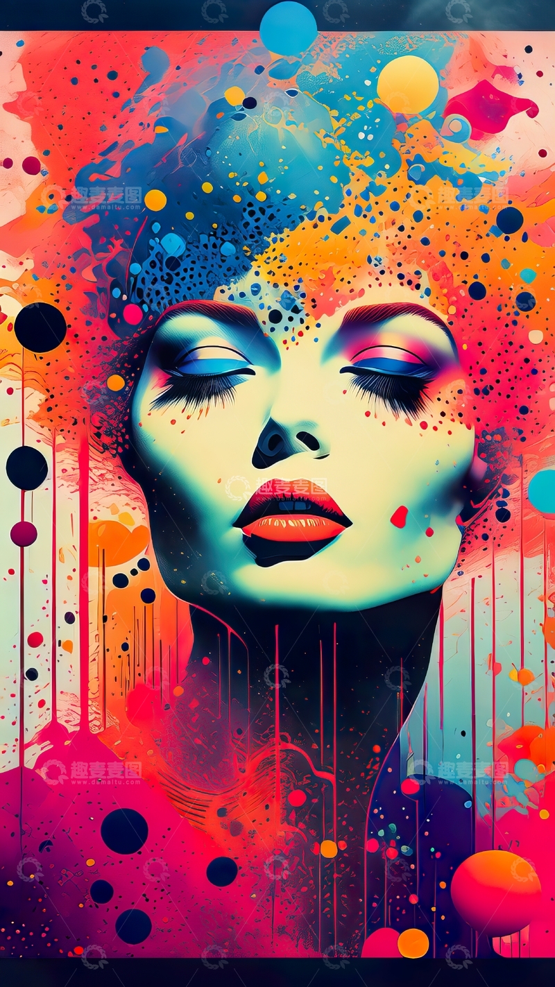 高清大图下载【趣麦麦图】时尚女士插画抽象喷漆装饰画2