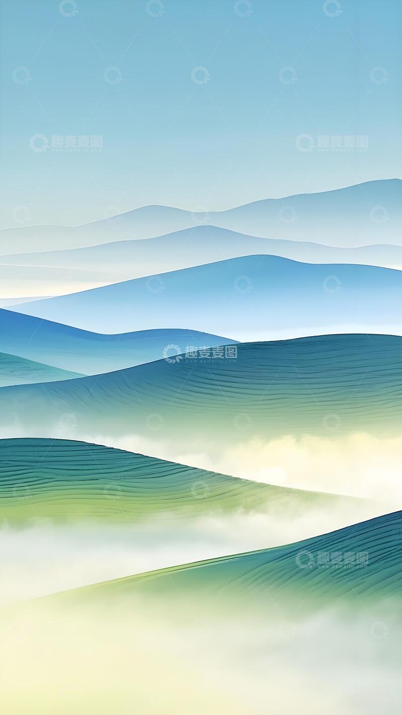 高清大图下载【趣麦麦图】清新蓝绿山峦渐变风光图2