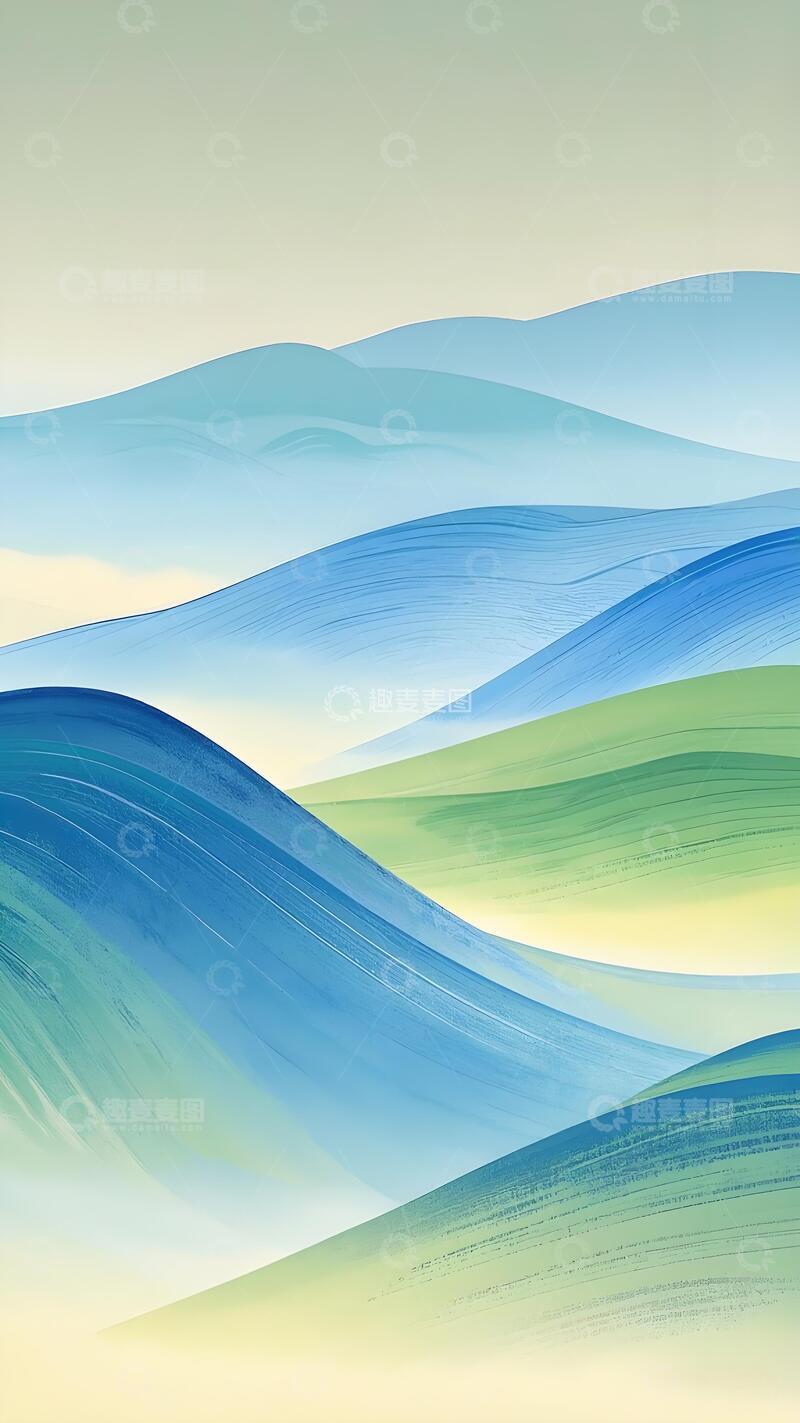 高清大图下载【趣麦麦图】清新蓝绿山峦渐变风光图1