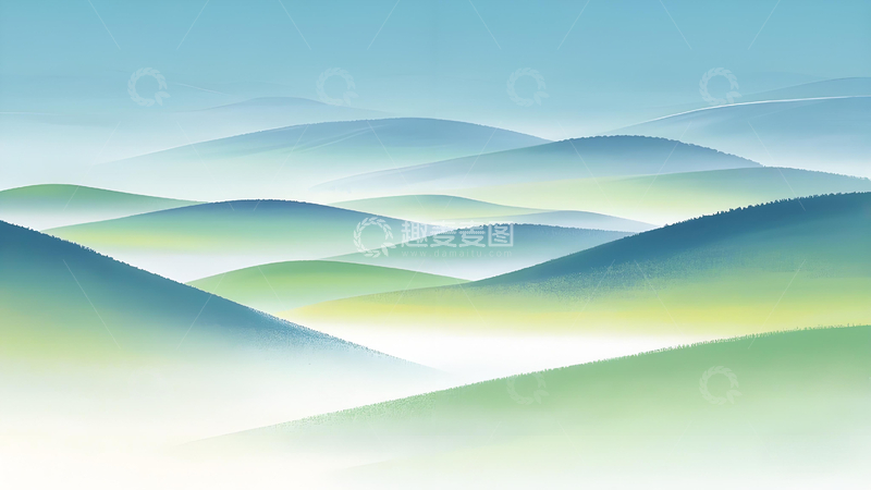 高清大图下载【趣麦麦图】清新蓝绿山峦渐变风光图