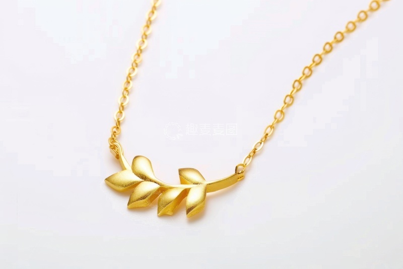 高清大图下载【趣麦麦图】树叶型黄金项链