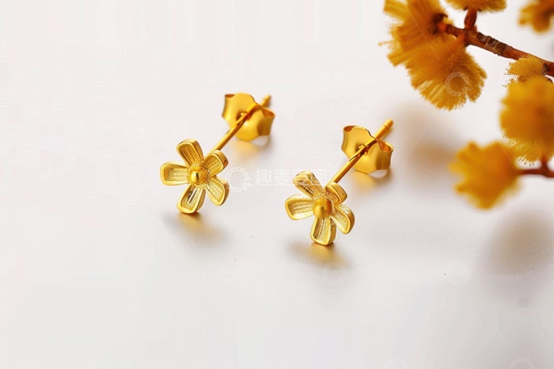 高清大图下载【趣麦麦图】花朵状黄金耳饰
