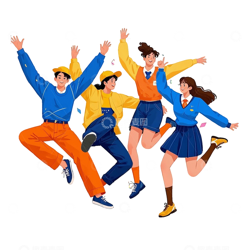 源文件下载【趣麦麦图】跳跃的卡通人物