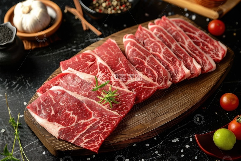高清大图下载【趣麦麦图】案板上的雪花牛肉片