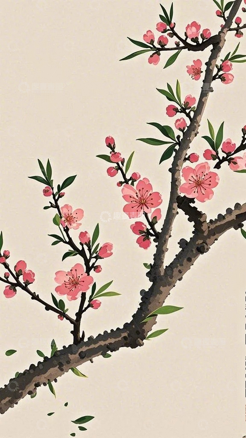 高清大图下载【趣麦麦图】国风桃花插画7