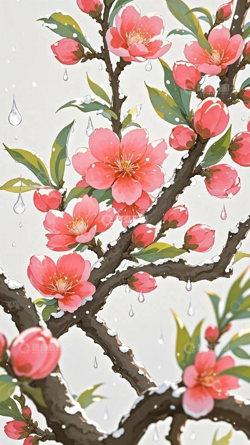 高清大图下载【趣麦麦图】国风桃花插画