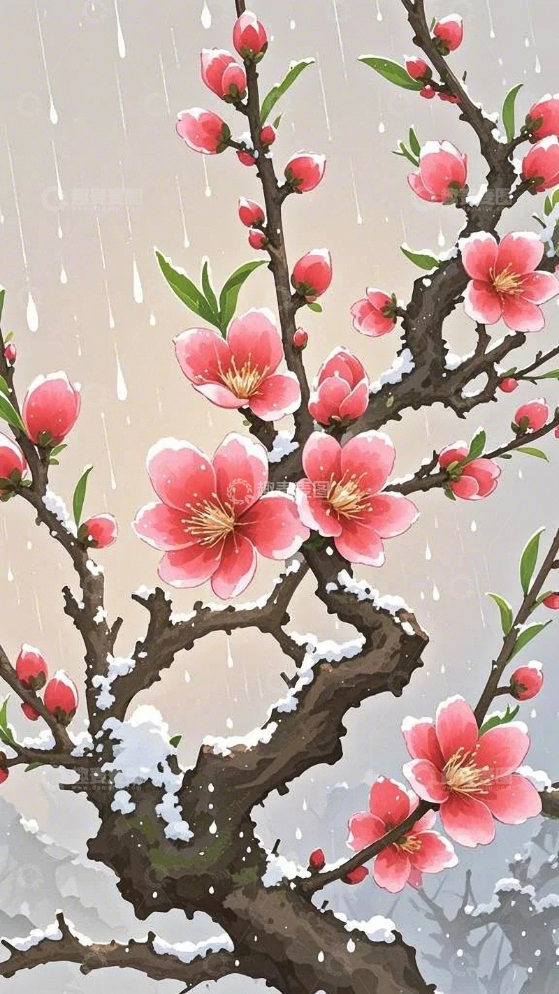 高清大图下载【趣麦麦图】国风桃花插画8