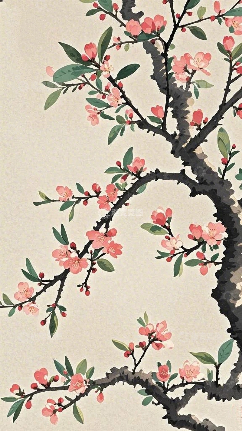 高清大图下载【趣麦麦图】国风桃花插画4