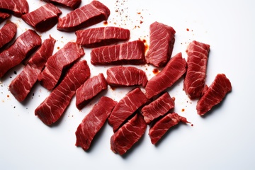 散落在桌面的生牛肉片