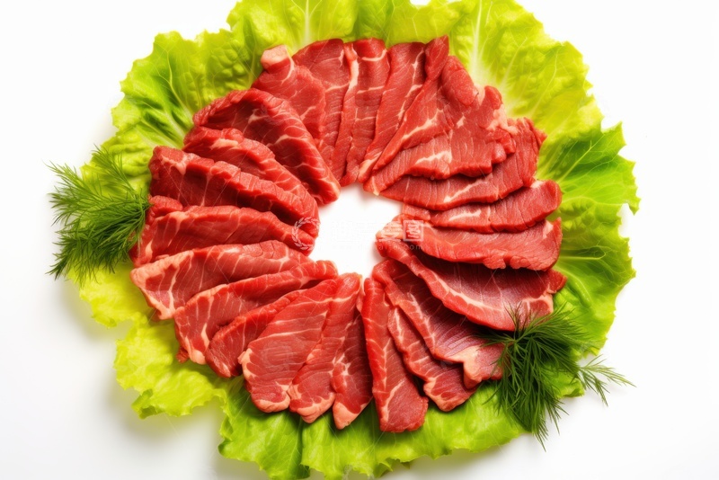 高清大图下载【趣麦麦图】新鲜的牛肉片垫着生菜