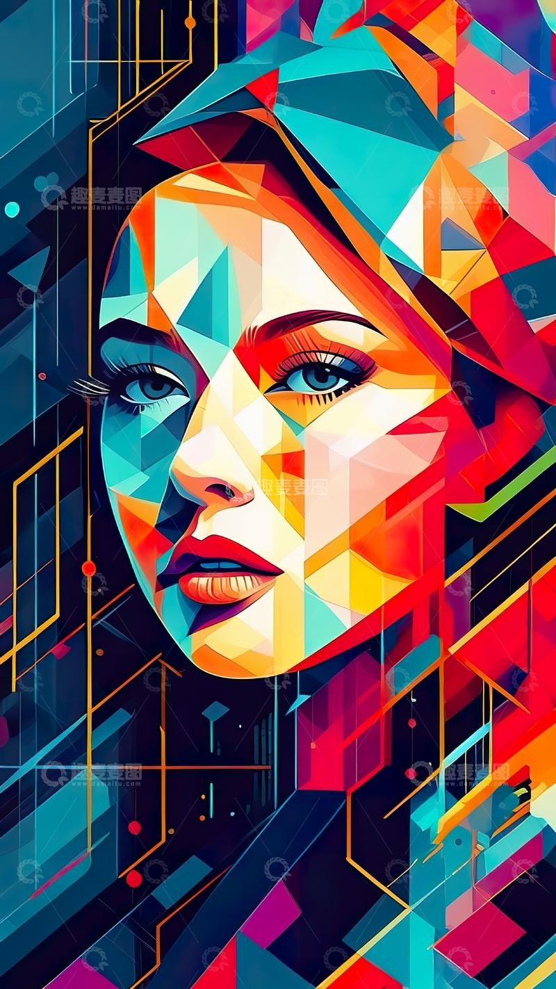 高清大图下载【趣麦麦图】赛博朋克抽象女性数字肖像科幻插画37