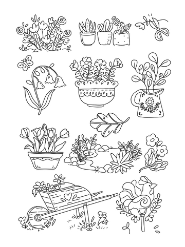 手绘线条植物花园母亲节免扣素材套图