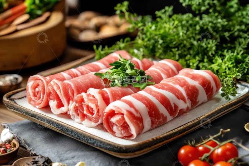 高清大图下载【趣麦麦图】一盘羊肉卷火锅涮肉