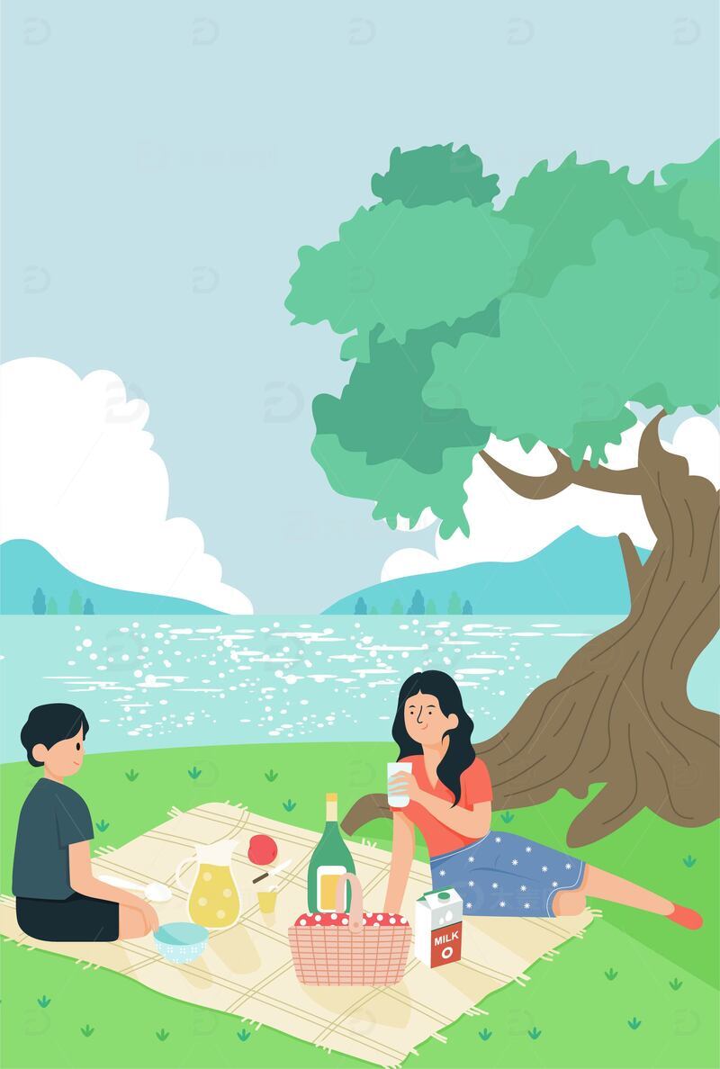 扁平踏青春季朋友露营野餐春游春天春日春季
