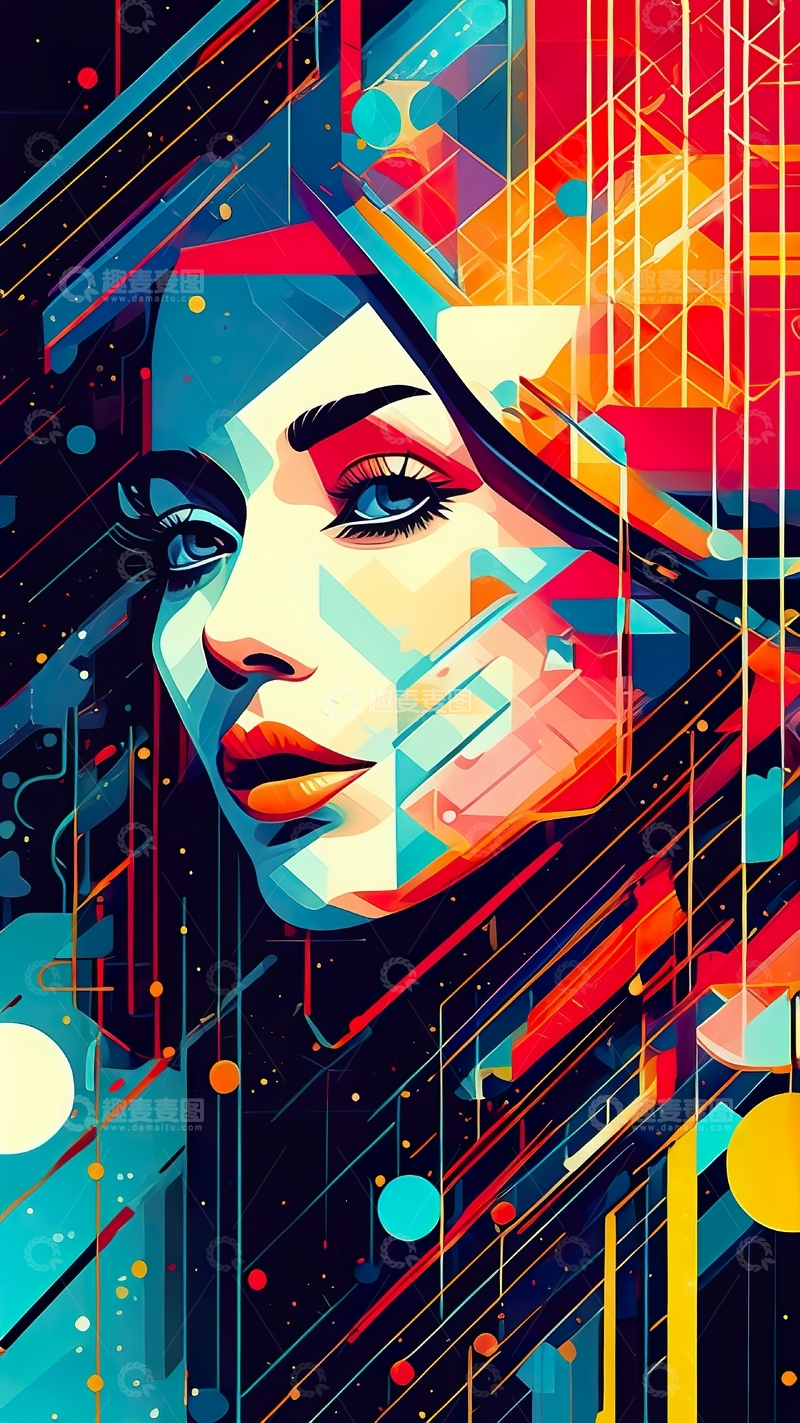 高清大图下载【趣麦麦图】赛博朋克抽象女性数字肖像科幻插画13