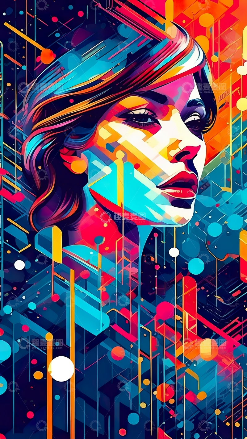 高清大图下载【趣麦麦图】赛博朋克抽象女性数字肖像科幻插画6