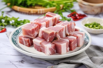 一盘生猪肉块食材