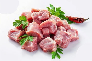 一堆新鲜的生猪肉块