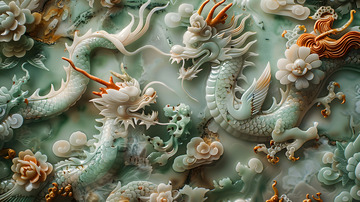 玉石墙龙形雕塑