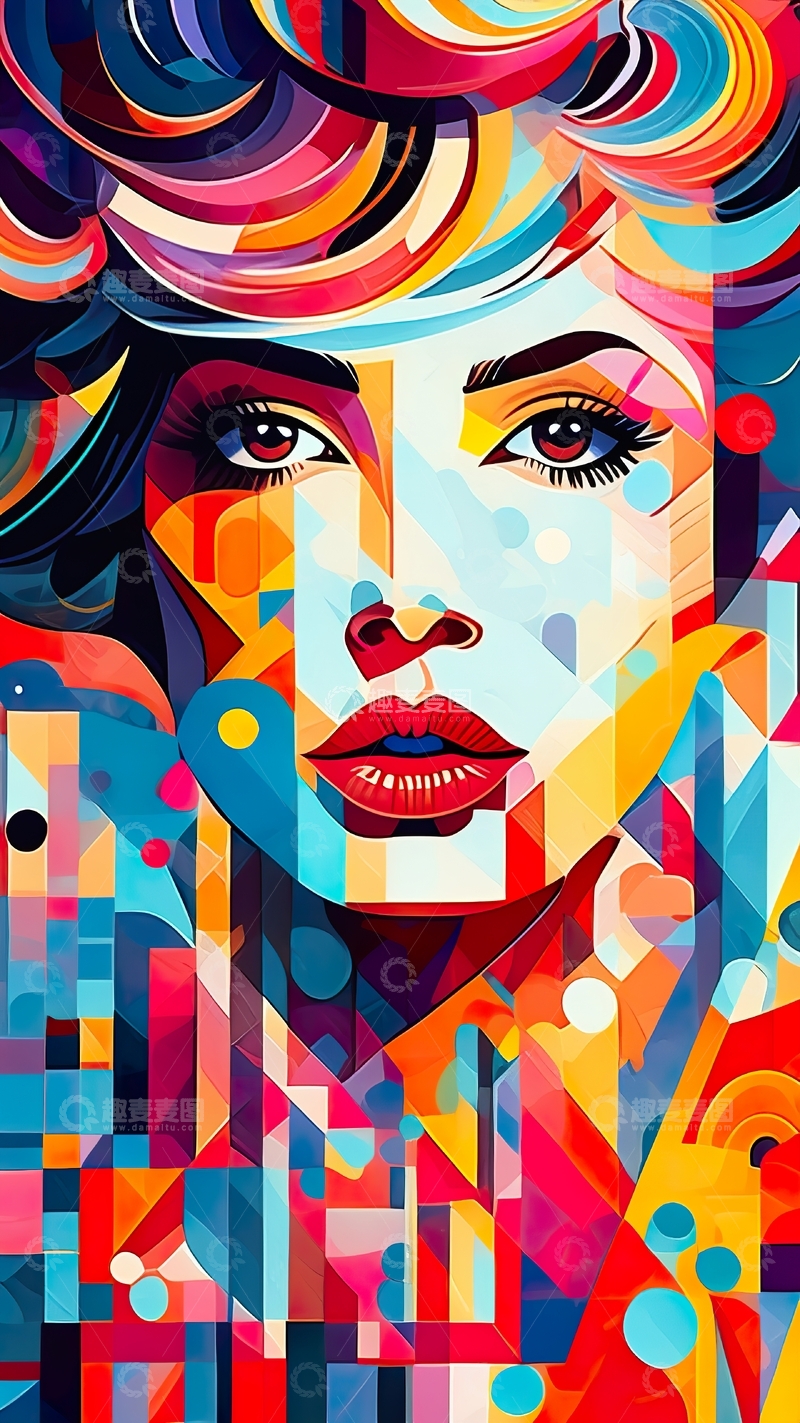 高清大图下载【趣麦麦图】赛博朋克抽象女性数字肖像科幻插画16