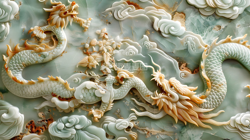 高清大图下载【趣麦麦图】玉石墙龙形雕塑2