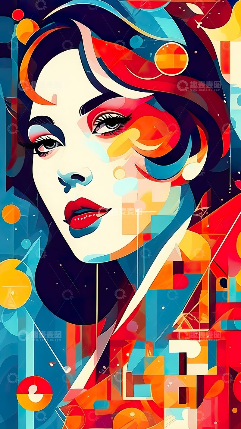 高清大图下载【趣麦麦图】赛博朋克抽象女性数字肖像科幻插画11