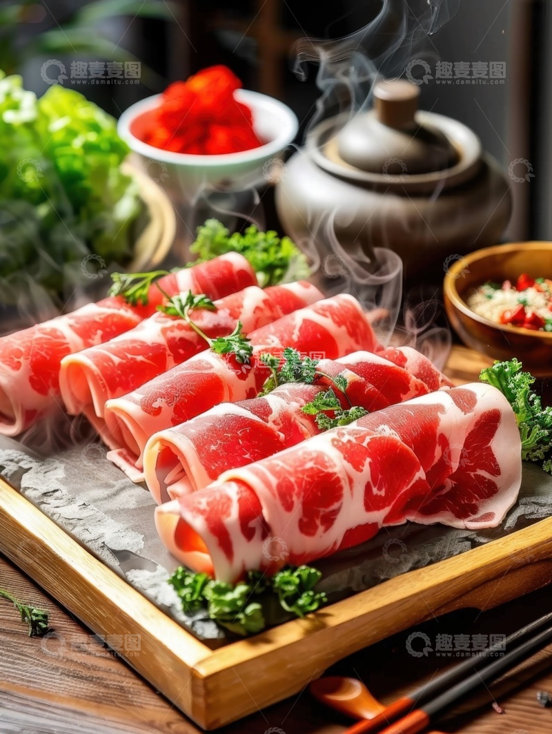 高清大图下载【趣麦麦图】新鲜牛肉卷美食
