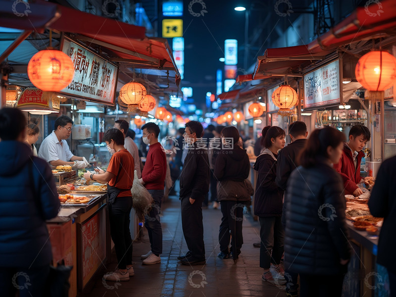 高清大图下载【趣麦麦图】夜市美食小摊 