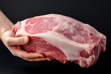 手捧着一大块生猪肉