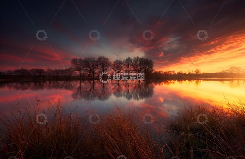 高清大图下载【趣麦麦图】河边夕阳风景