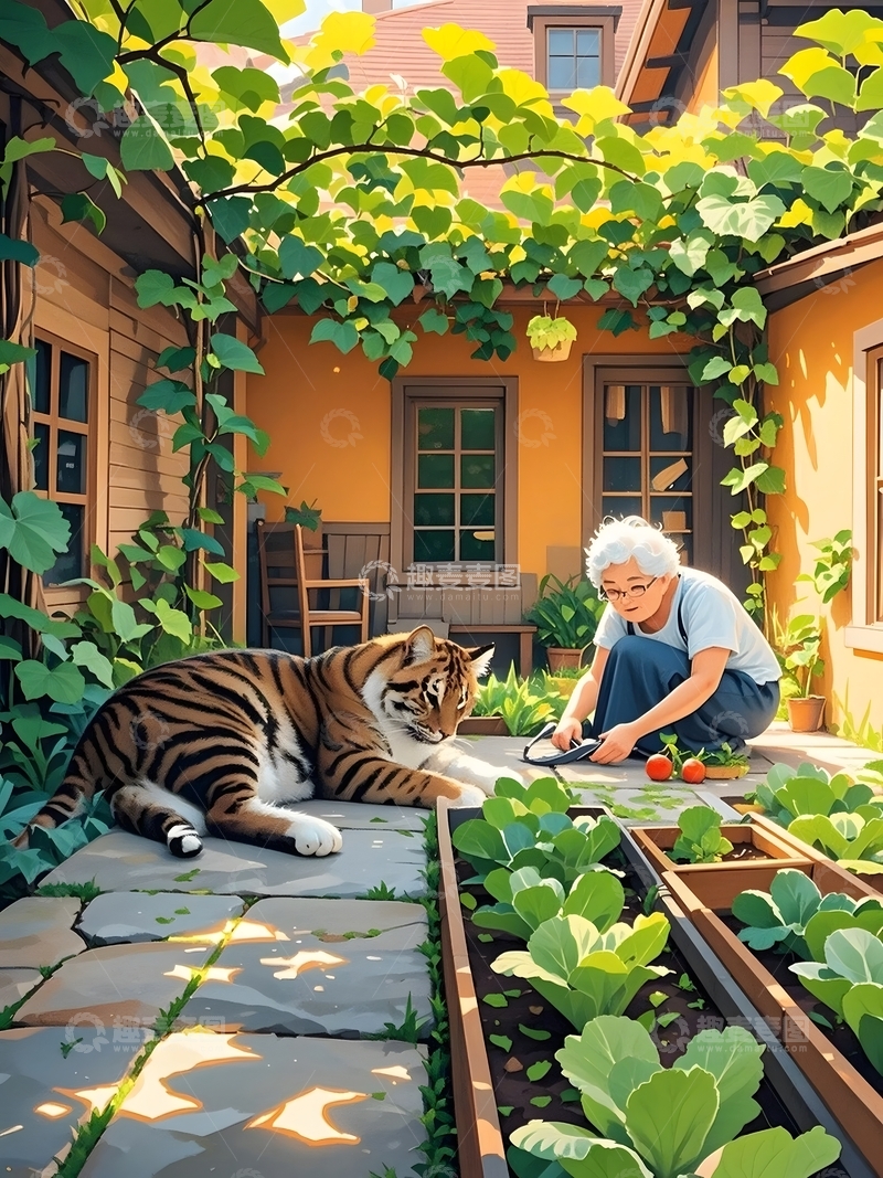 高清大图下载【趣麦麦图】宁静的下午农村插画