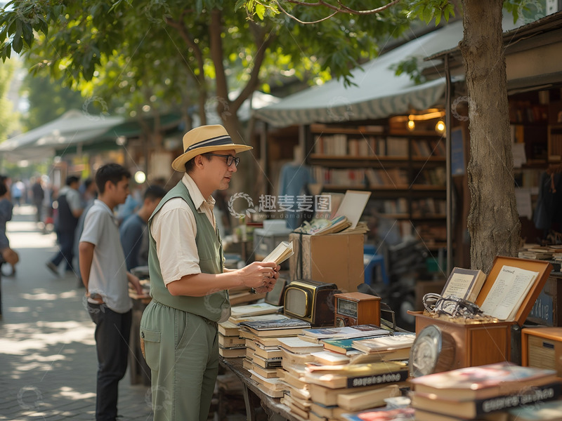 高清大图下载【趣麦麦图】二手旧书摊场景   