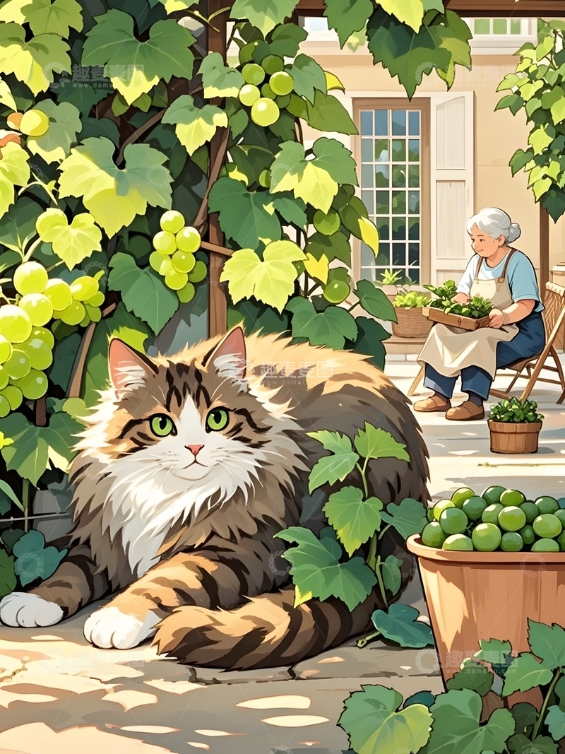 高清大图下载【趣麦麦图】宁静的下午农村插画5