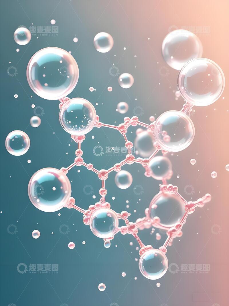 高清大图下载【趣麦麦图】美妆气泡粉色分子结构医疗美容2