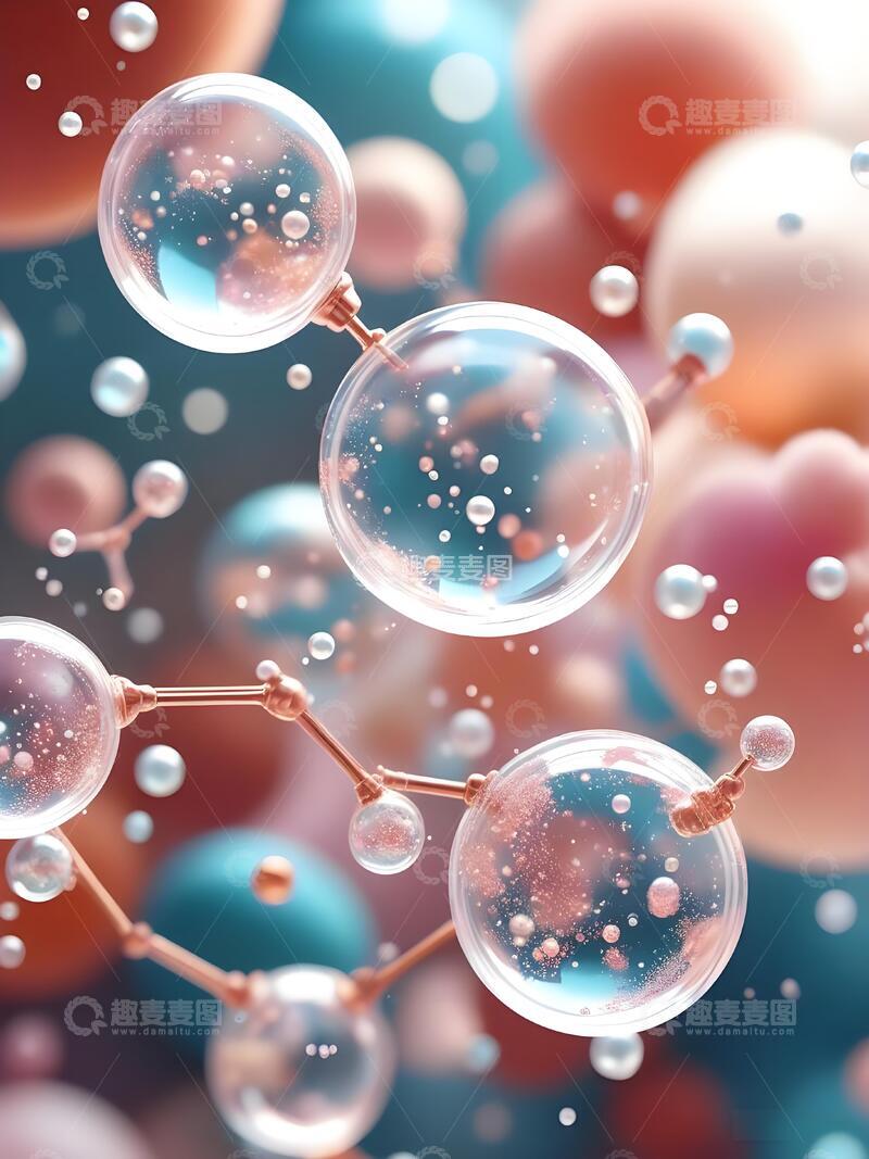 高清大图下载【趣麦麦图】美妆气泡粉色分子结构医疗美容4