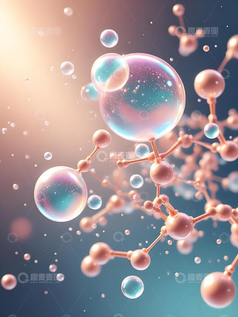 高清大图下载【趣麦麦图】美妆气泡粉色分子结构医疗美容