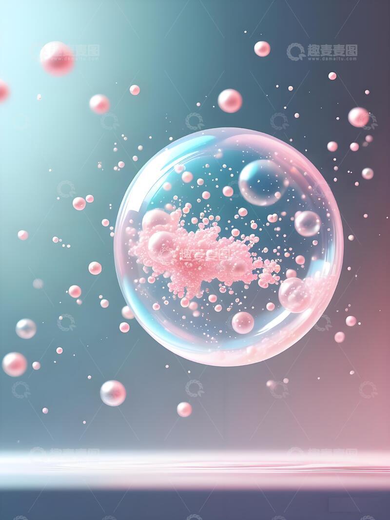 高清大图下载【趣麦麦图】美妆气泡粉色分子结构医疗美容1