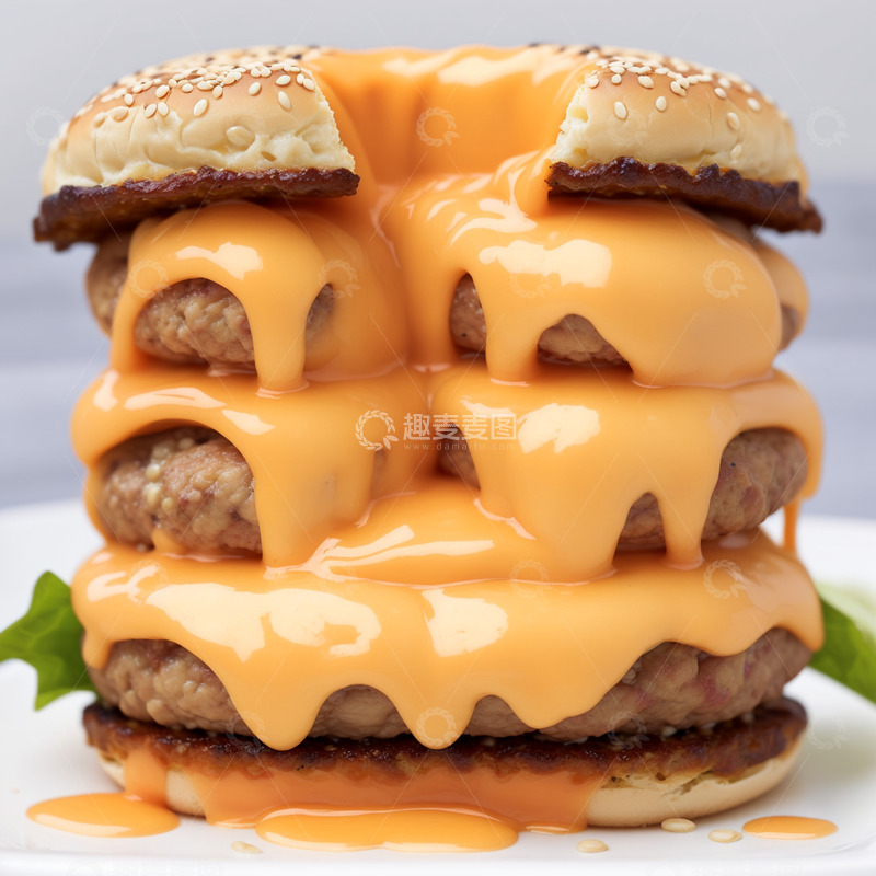 高清大图下载【趣麦麦图】爆浆芝士汉堡