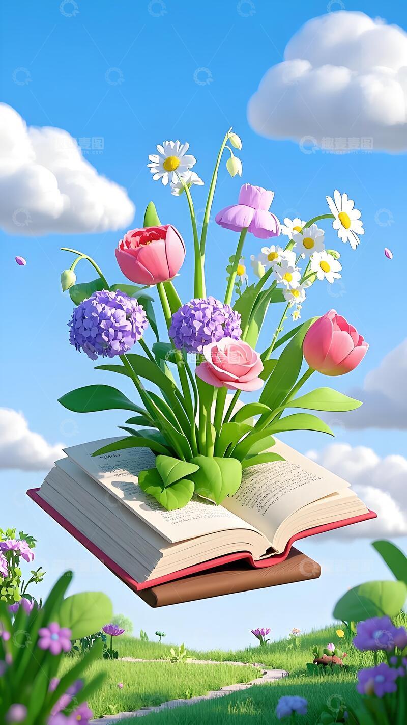 高清大图下载【趣麦麦图】春天梦幻书绽繁花插画1