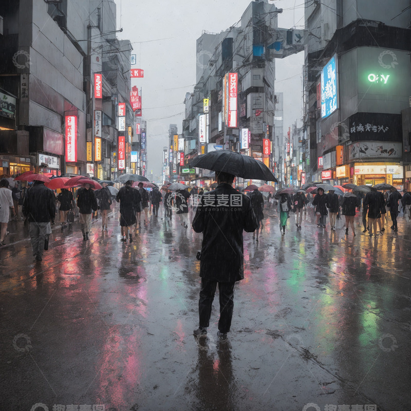 高清大图下载【趣麦麦图】阴雨下的霓虹灯2