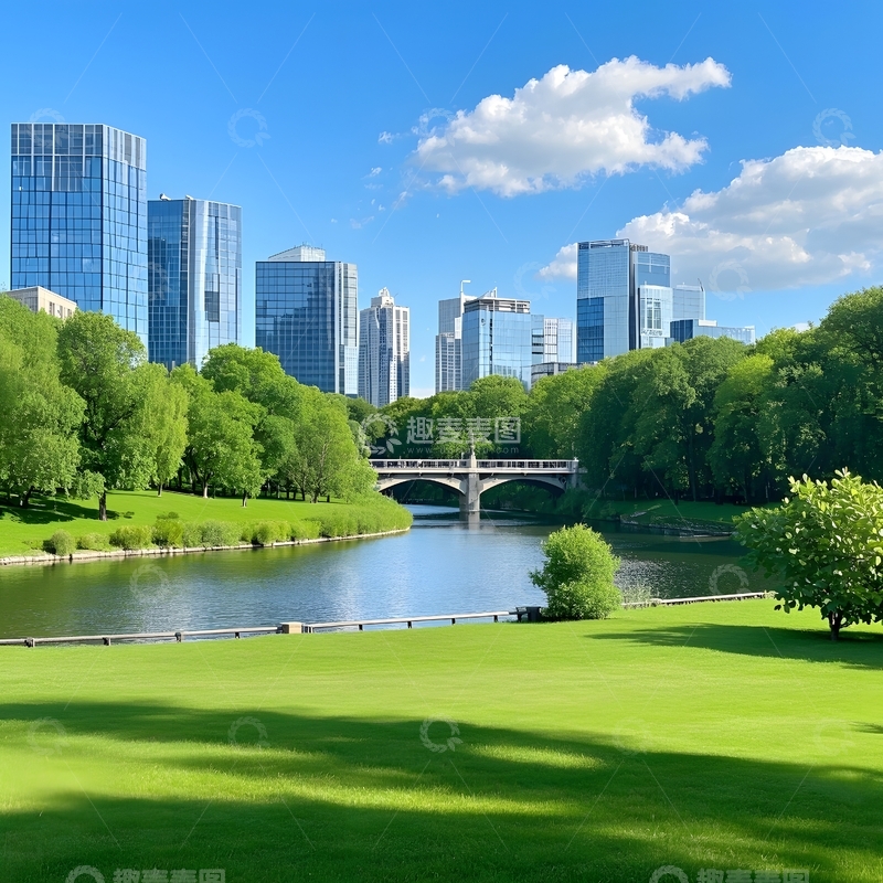 高清大图下载【趣麦麦图】夏天城市公园全景图片1