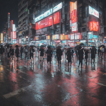 阴雨下的霓虹灯